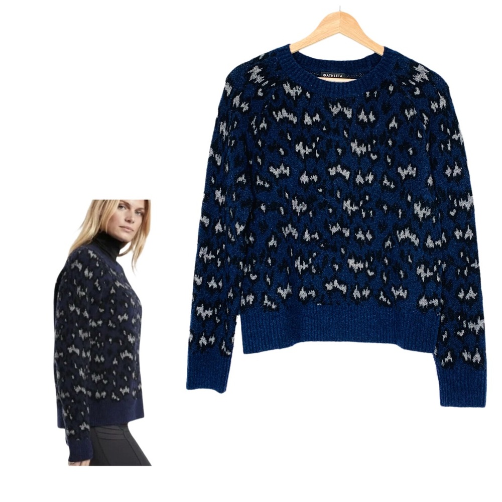 Athleta Hawthorn Animal Print Merino Wool Blend Sweater Size XXS - Blue